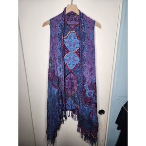 Woman's BOHO embroidered‎ fringe open vest Coogie-like Cottagecore Fringe